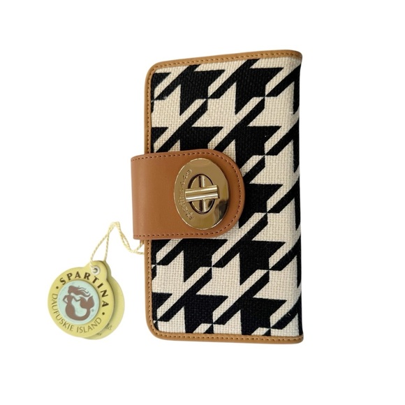 NWT Spartina 449 Stoddard Turnlock Wallet Houndstooth Black and Cream - Picture 4 of 12